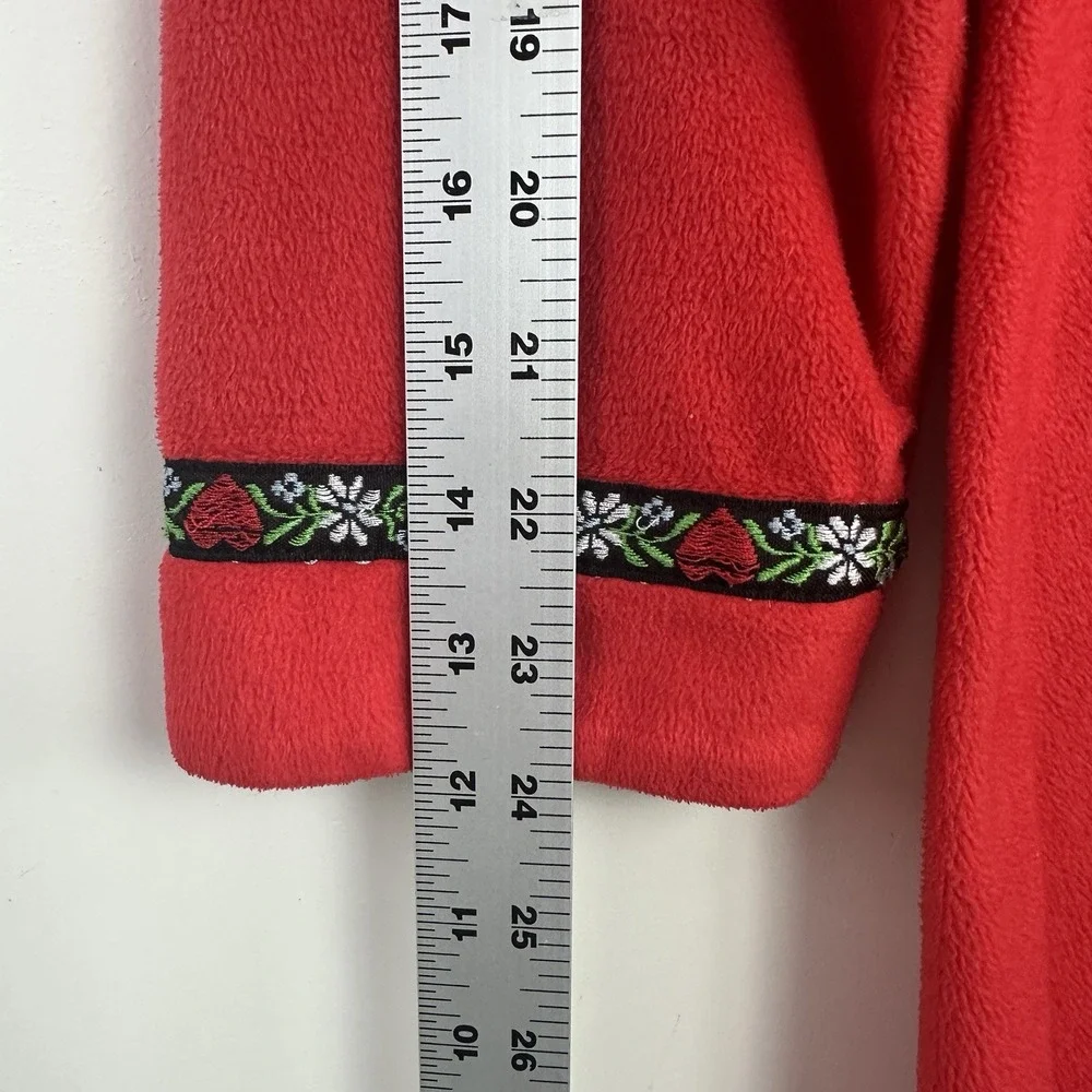 VTG Lanz of Salzburg Robe Housecoat Med Full Zip Lounger Red Embroidered Cottage